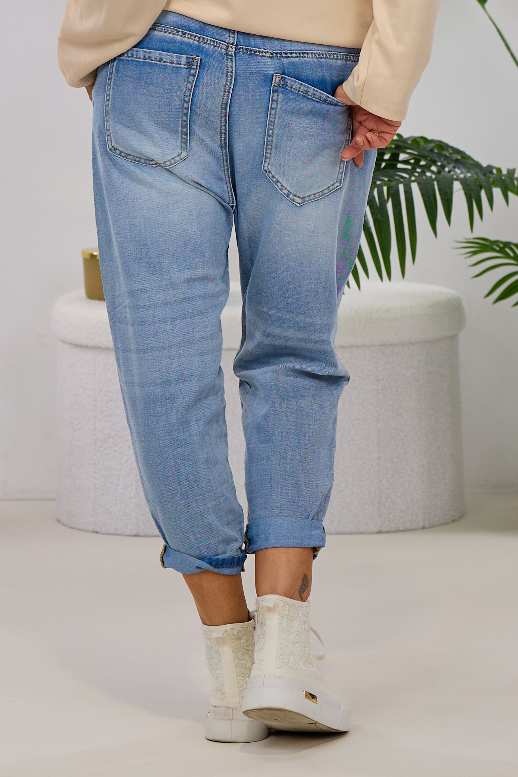 Baggy Jeans mit elastischem Bund, hell denim