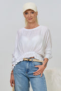 Short blouse shirt with peplum, white/ecru