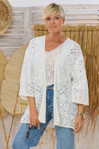 Kimono Jacke im Häkel-Look, weiß
