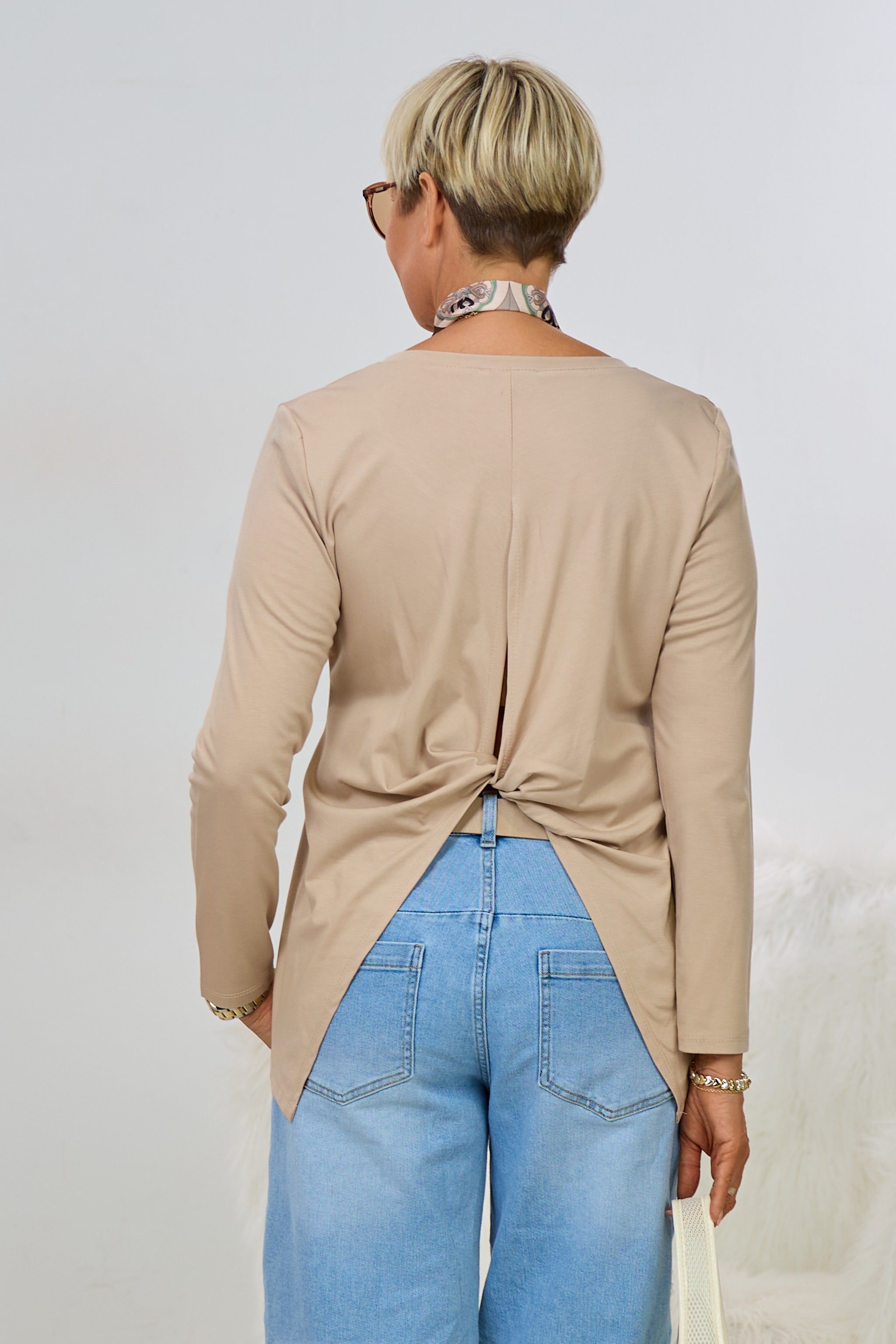 Shirt with sophisticated back neckline, beige