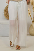 Pleated pants with an elastic waistband, ecru