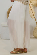 Pleated pants with an elastic waistband, ecru