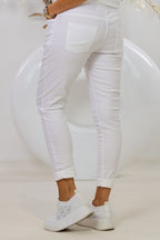 Hose mit elastischem Bund im Knitterlook, weiß