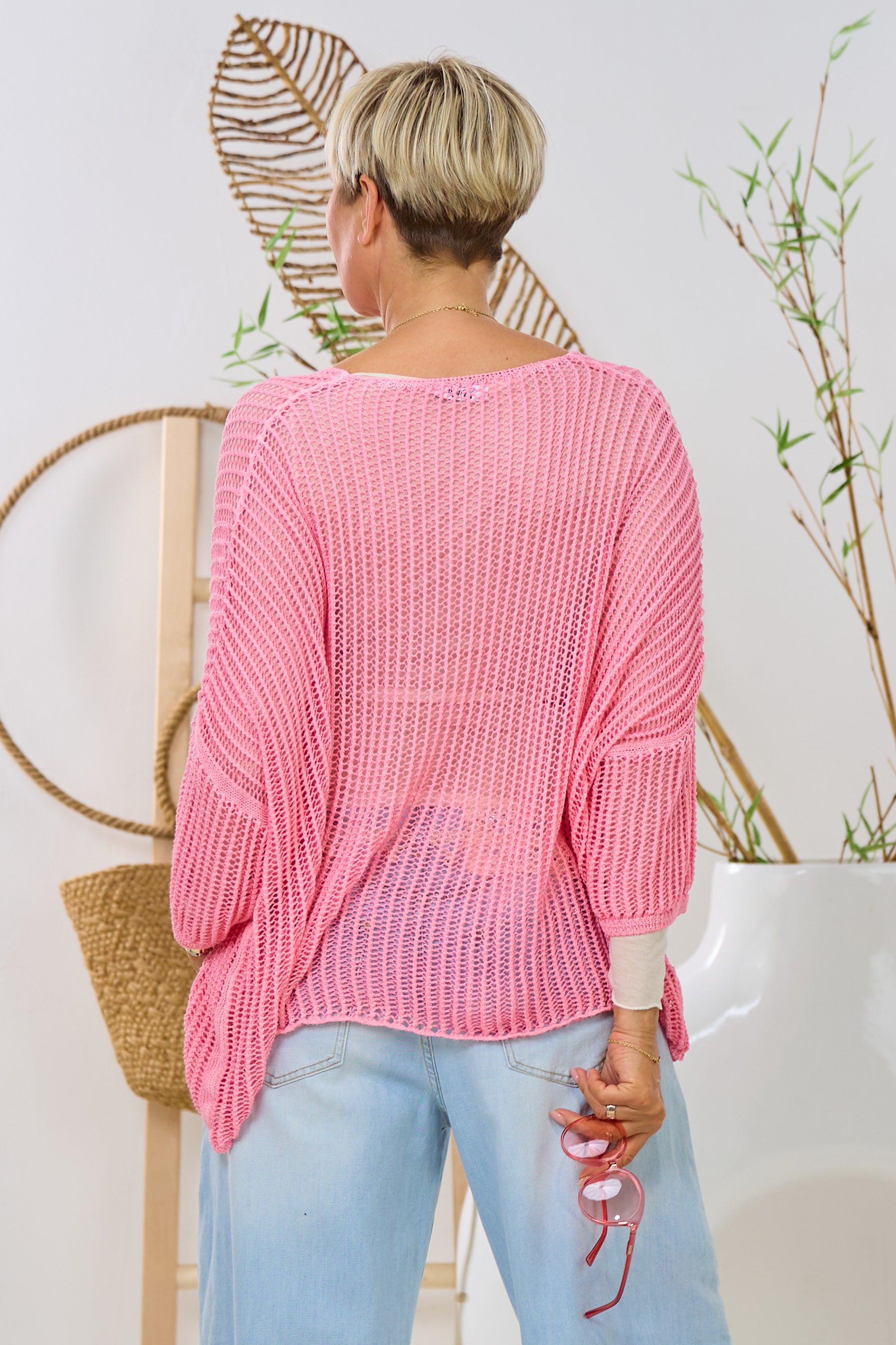 Strickpulli mit LOS ANGELES Flock, rosa-candy rosa