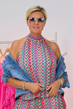 Neckholder Blusen-Top, neon-bunt