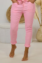 Hose mit elastischem Bund im Knitterlook, rosa