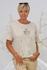 T-Shirt mit Ankermotiv, beige