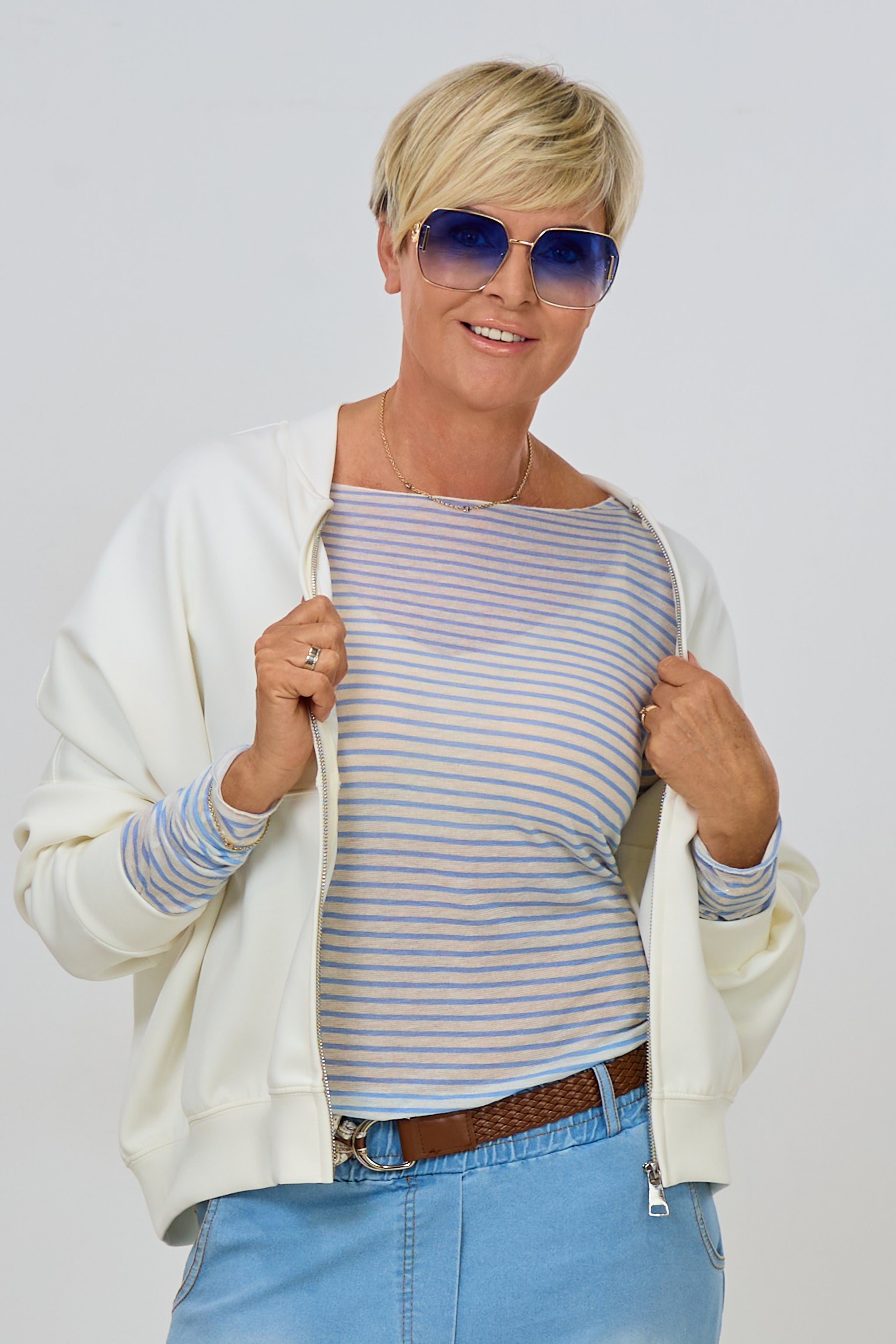 Blouson mit Steppnähten, ecru/weiß