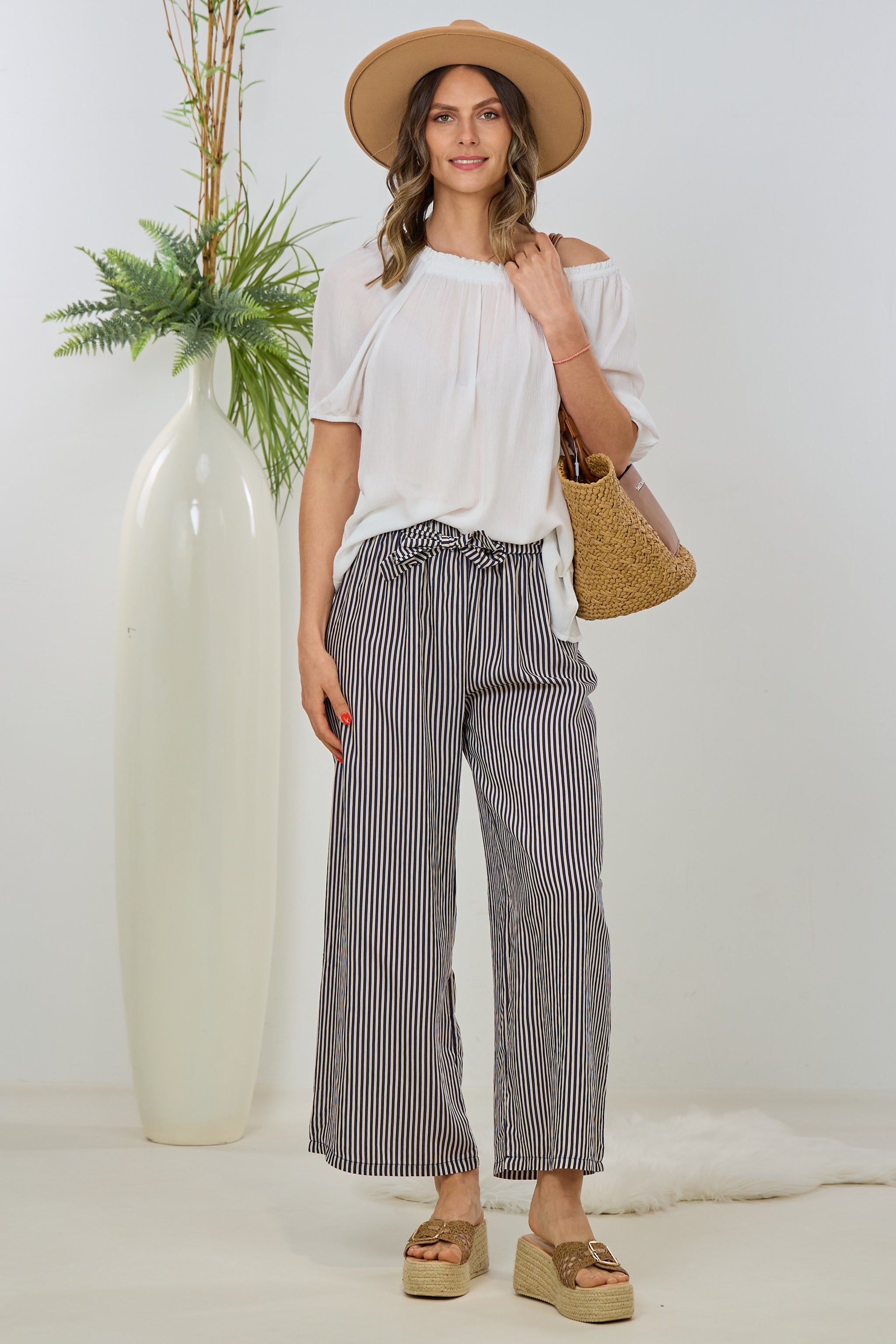 gestreifte Hose, blau-ecru