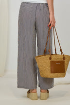 gestreifte Hose, blau-ecru