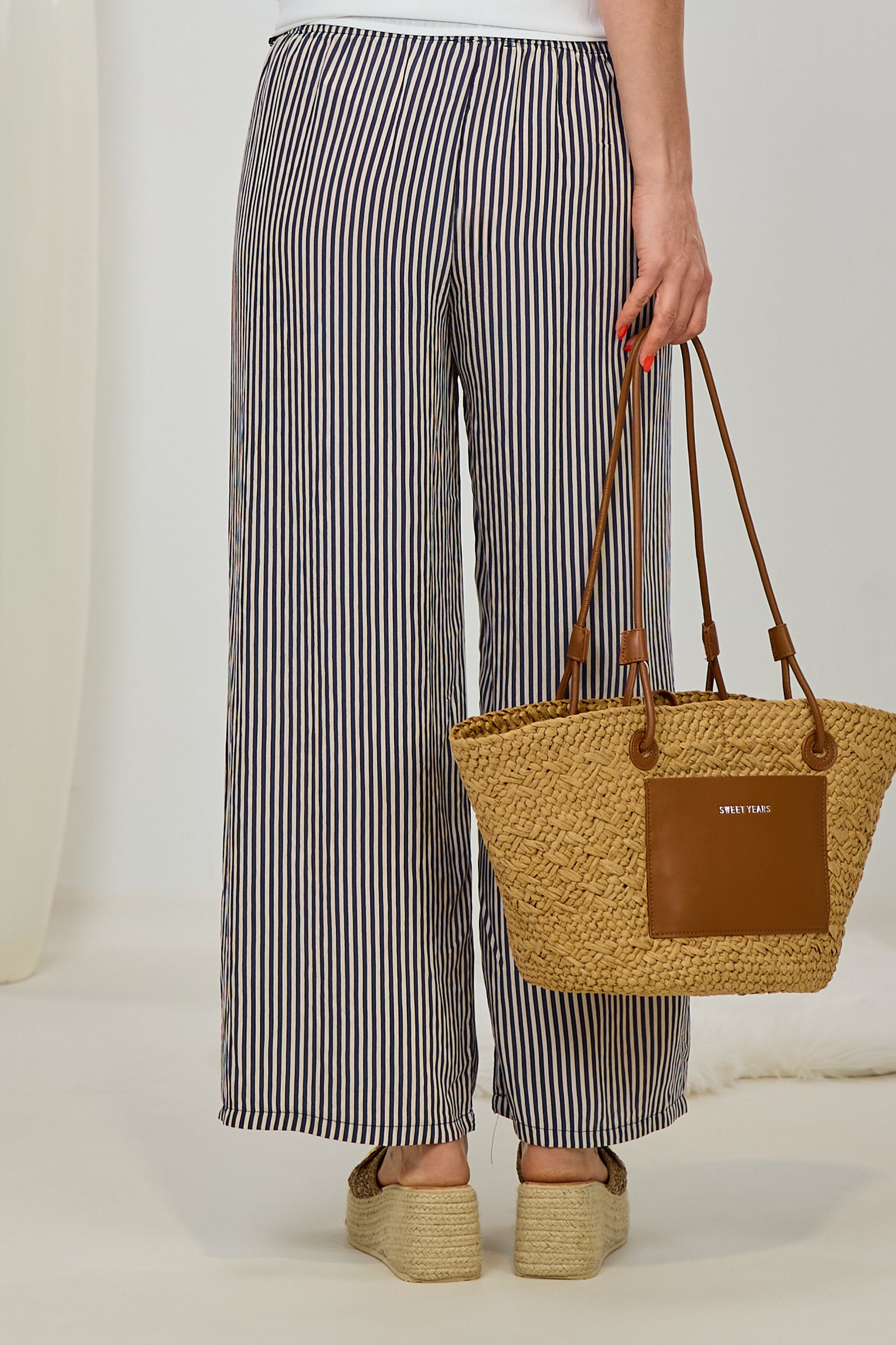 gestreifte Hose, blau-ecru