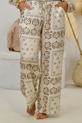 Seidige Stoffhose mit Fantasy-Muster, creme-taupe