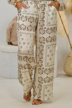 Seidige Stoffhose mit Fantasy-Muster, creme-taupe