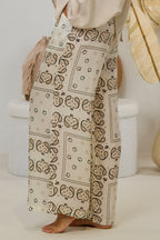 Seidige Stoffhose mit Fantasy-Muster, creme-taupe