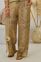 Seidige Stoffhose mit Fantasy-Muster, taupe-braun