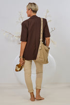 Langer Kurzarm-Blazer mit breitem Revers, braun