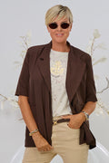 Langer Kurzarm-Blazer mit breitem Revers, braun
