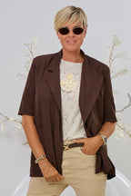 Langer Kurzarm-Blazer mit breitem Revers, braun