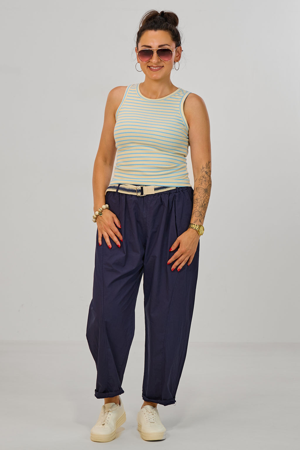 eripptes Tanktop, creme-hellblau-geringelt