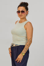 eripptes Tanktop, creme-hellblau-geringelt