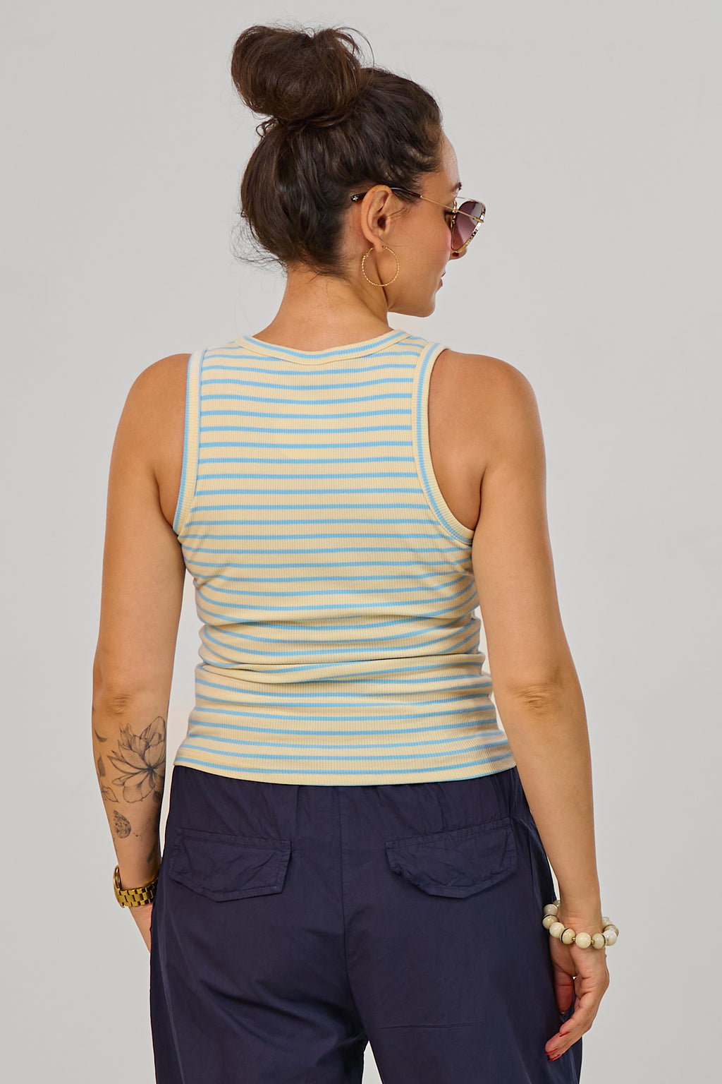 eripptes Tanktop, creme-hellblau-geringelt