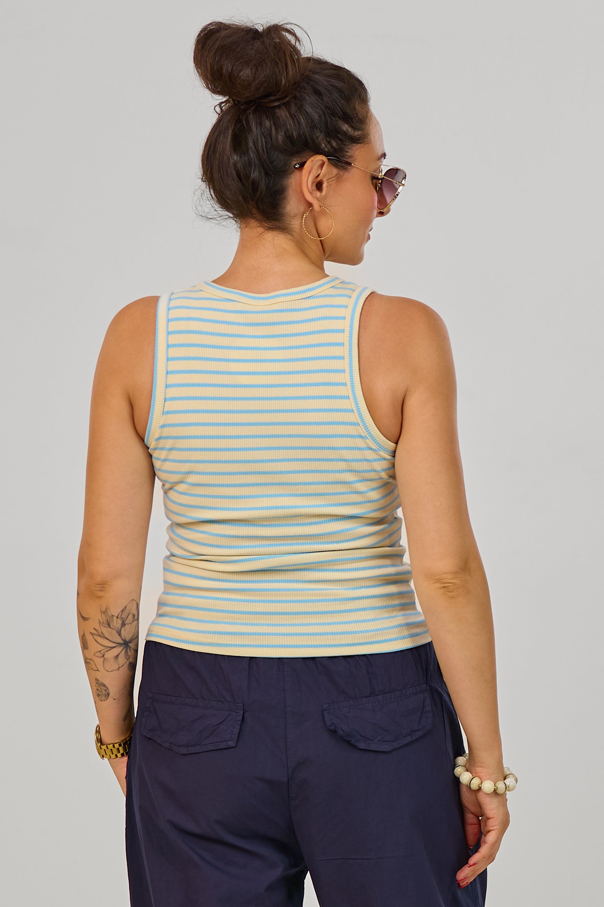 eripptes Tanktop, creme-hellblau-geringelt