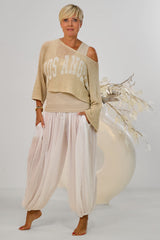 Solid-colored harem pants with drawstring, white