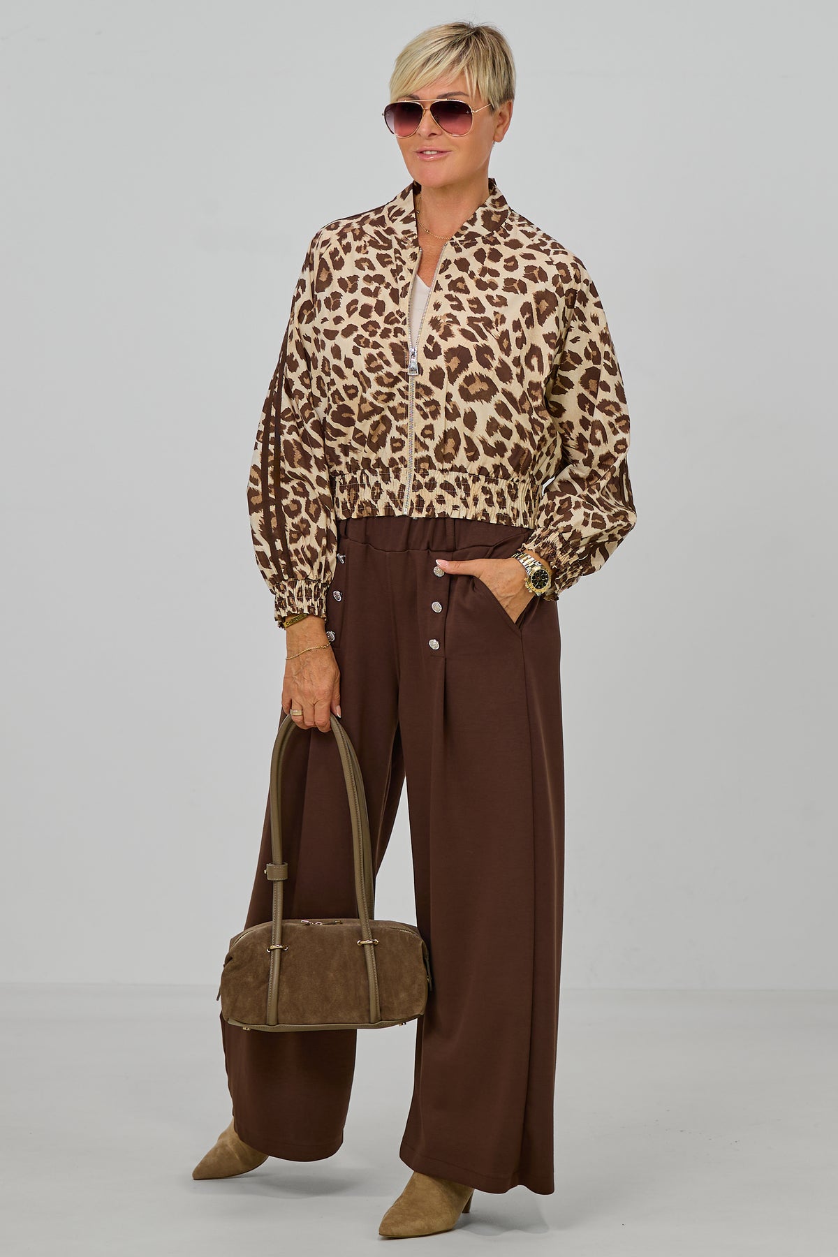 Leichter Blouson im Leo-Look mit Streifen, leo-beige-braun
