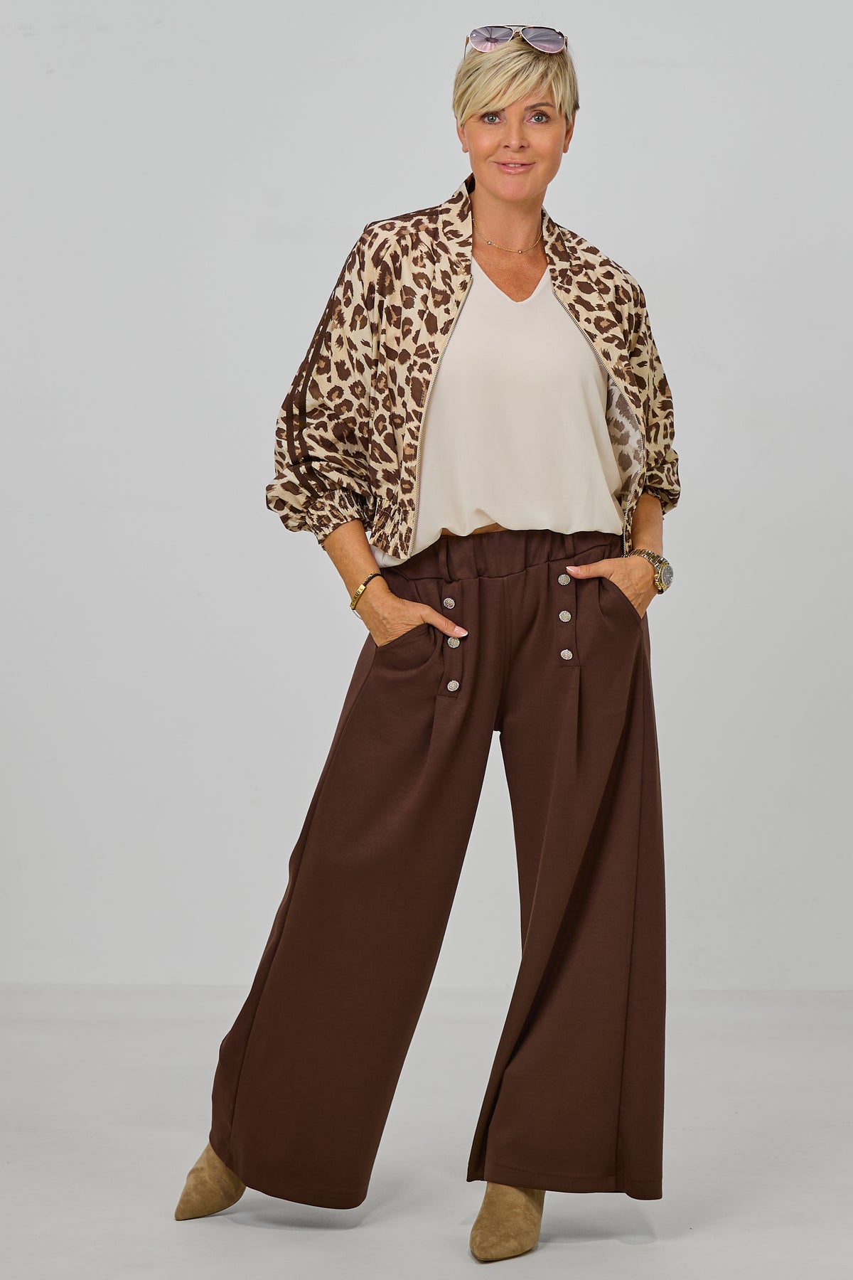 Leichter Blouson im Leo-Look mit Streifen, leo-beige-braun