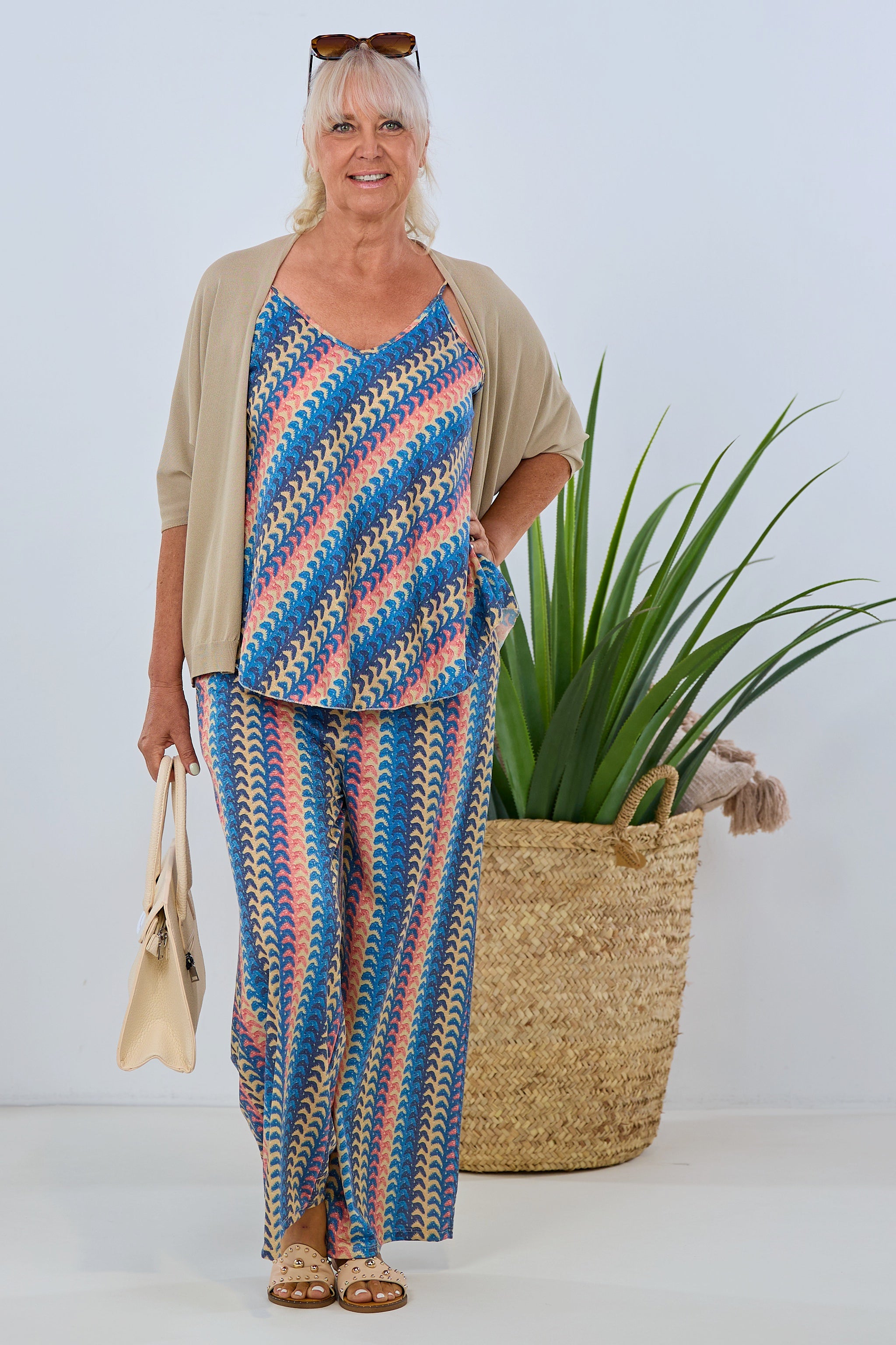 Hose mit Retromuster, blau-bunt-gold
