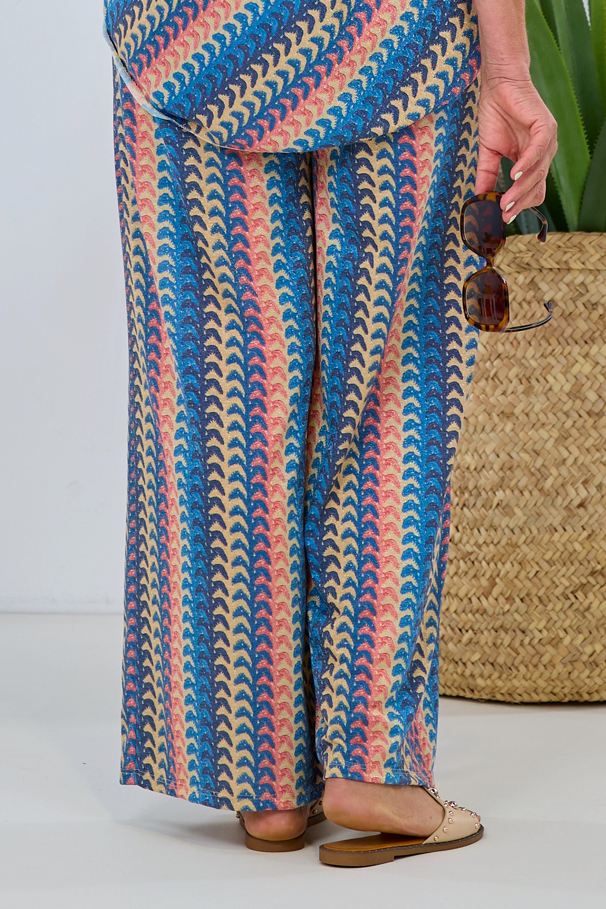 Hose mit Retromuster, blau-bunt-gold