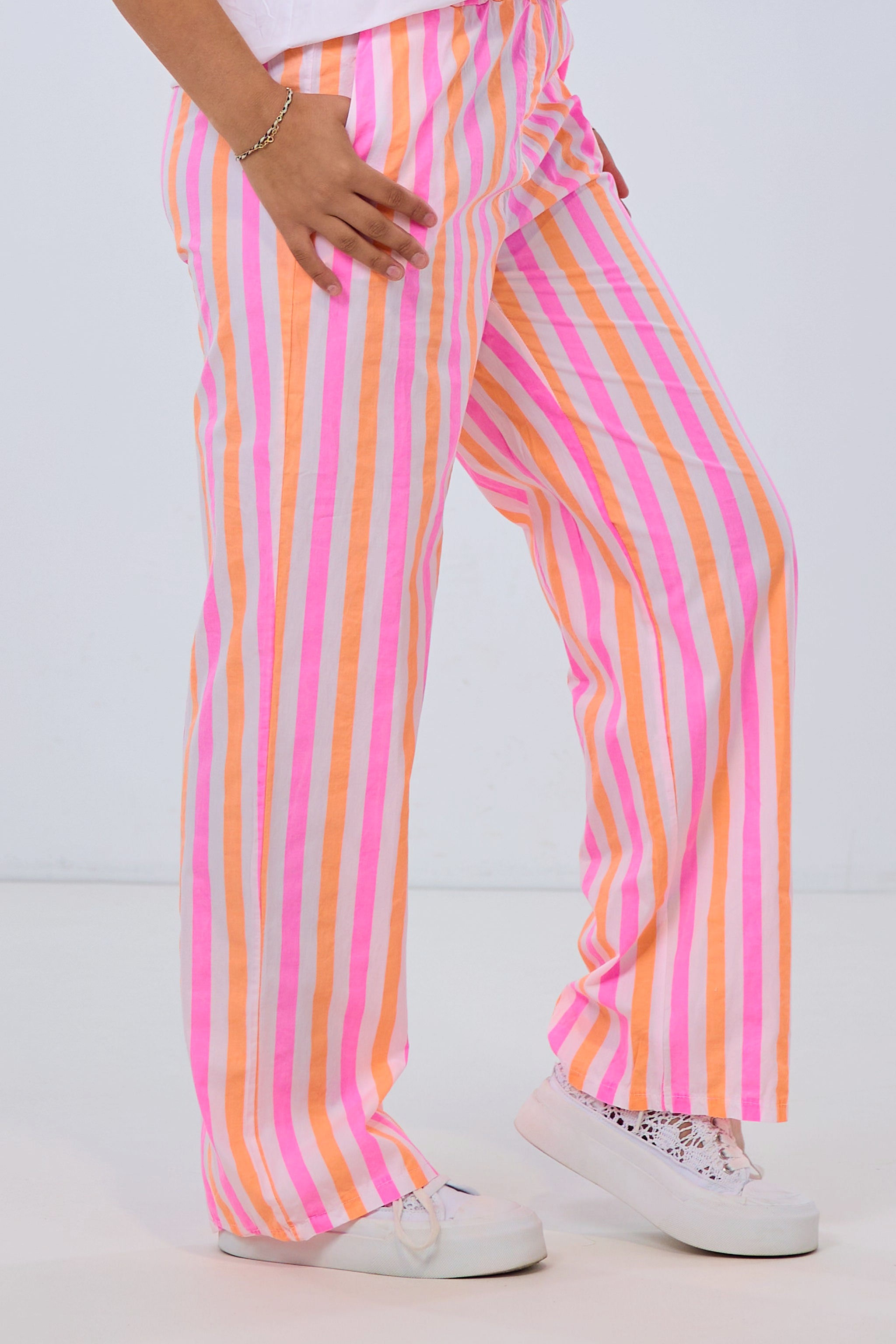 gestreifte Hose, ecru-pink-orange