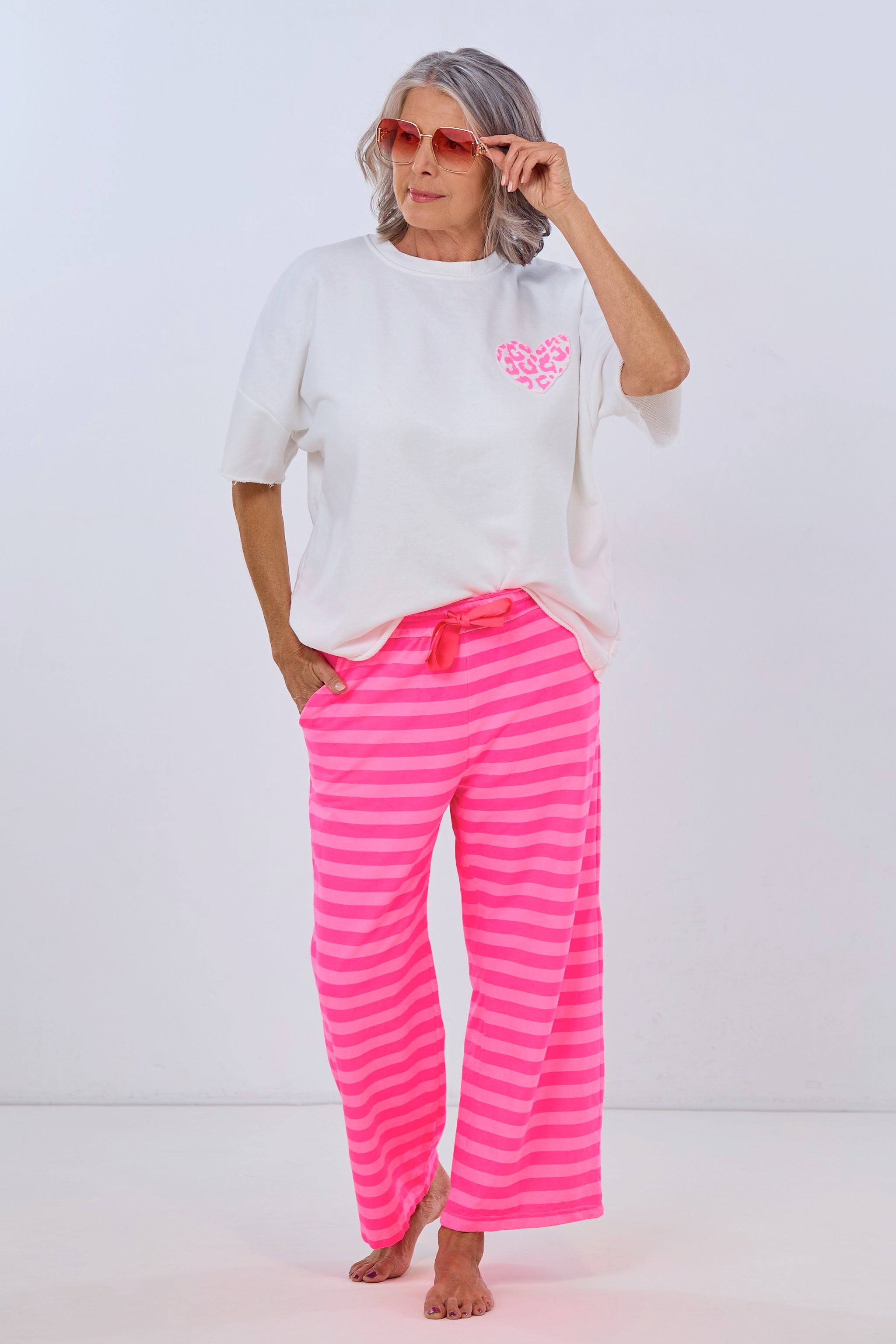 geringelte Sweaty Hose, neon pink-rosa
