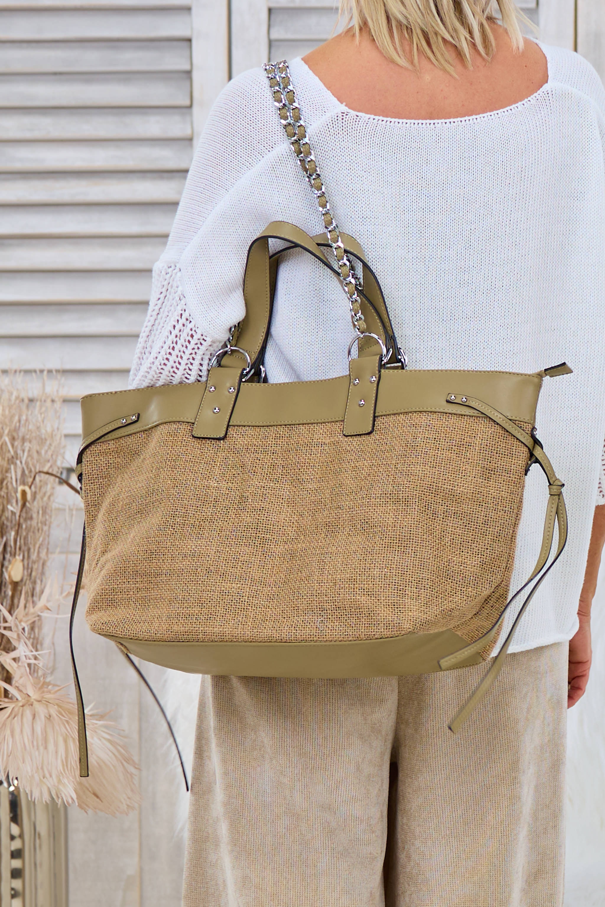 Jute Shopper mit Kette, natur-khaki