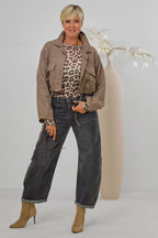 Leinen-Jacke mit Kordelzug, taupe