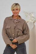 Leinen-Jacke mit Kordelzug, taupe