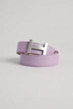 Leather belt with silver buckle, lilac