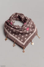 Weiches Tuch mit Charms, braun-beige-pink