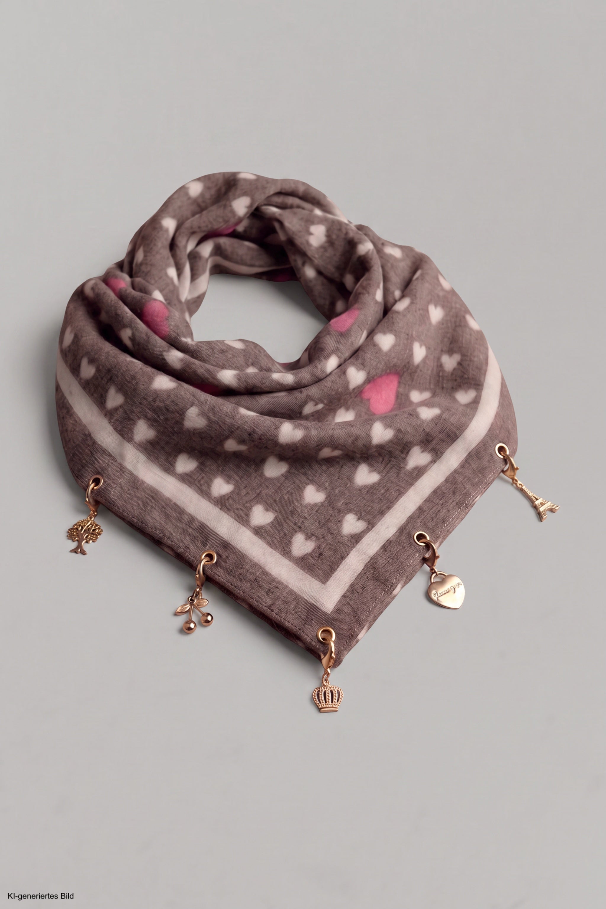 Weiches Tuch mit Charms, braun-beige-pink