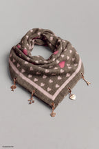 Weiches Tuch mit Charms, khaki-beige-rosa