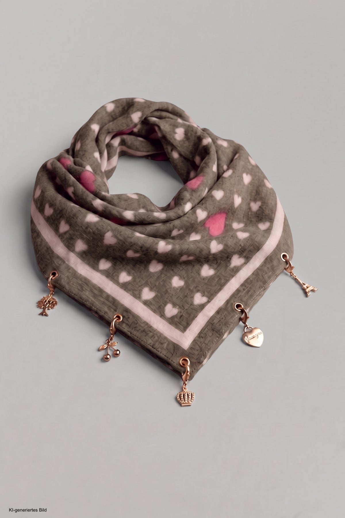 Weiches Tuch mit Charms, khaki-beige-rosa
