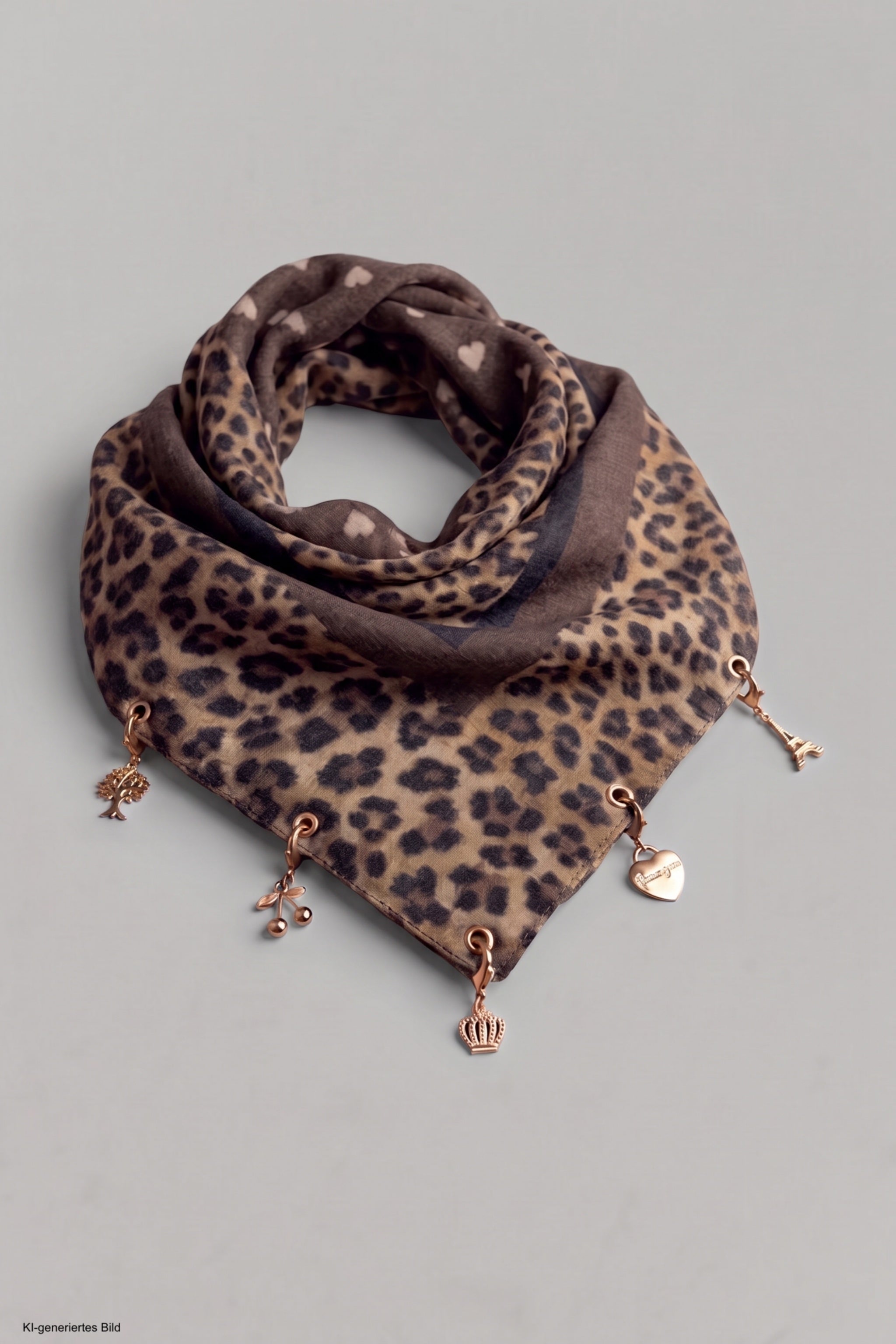 Weiches Tuch mit Charms, braun-leo