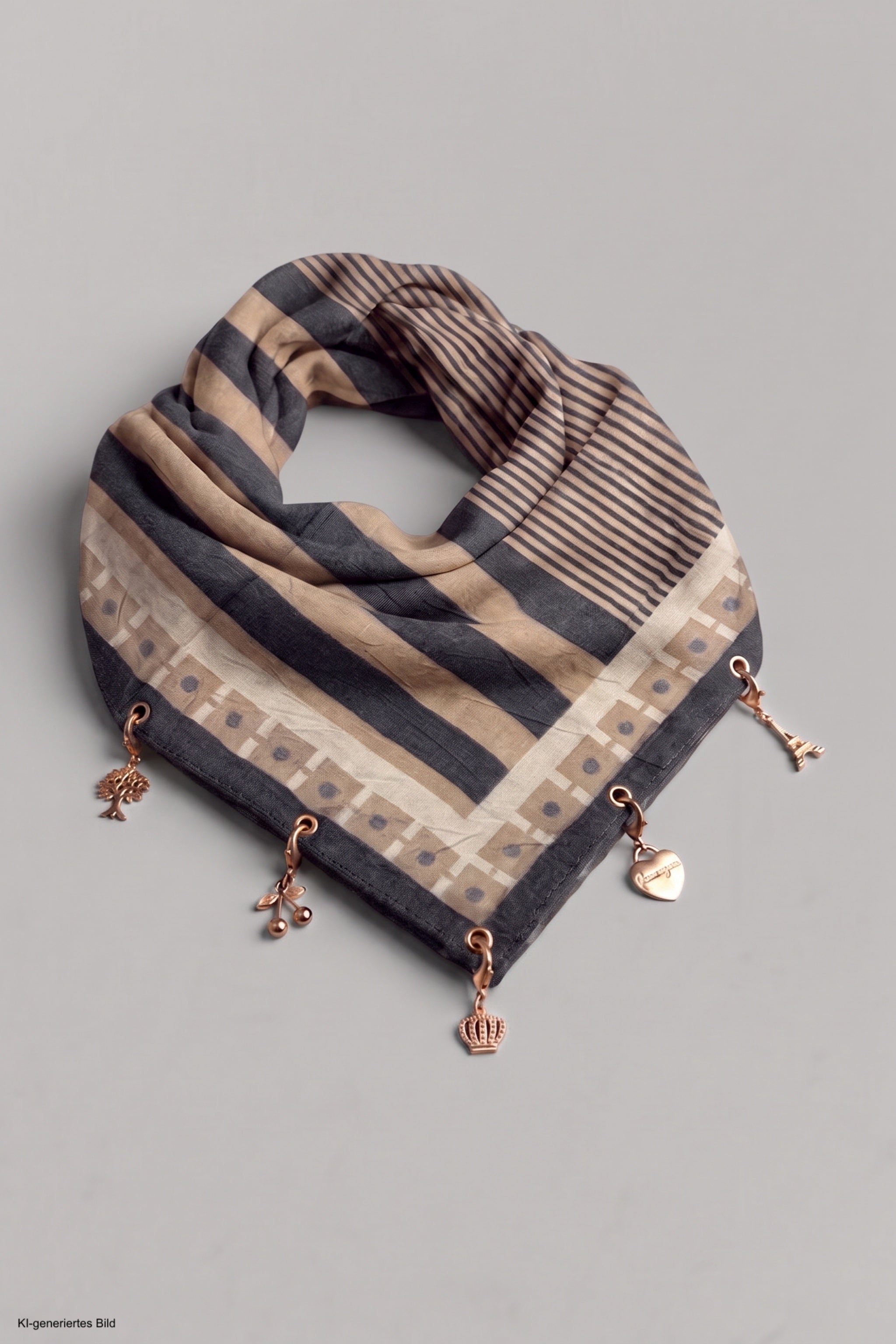Weiches Tuch mit Charms, taupe-anthrazit-beige