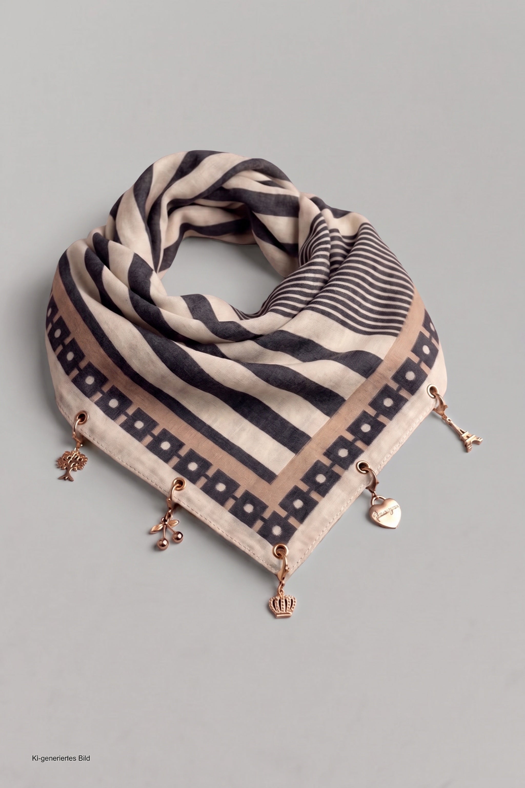 Weiches Tuch mit Charms, anthrazit-taupe-beige