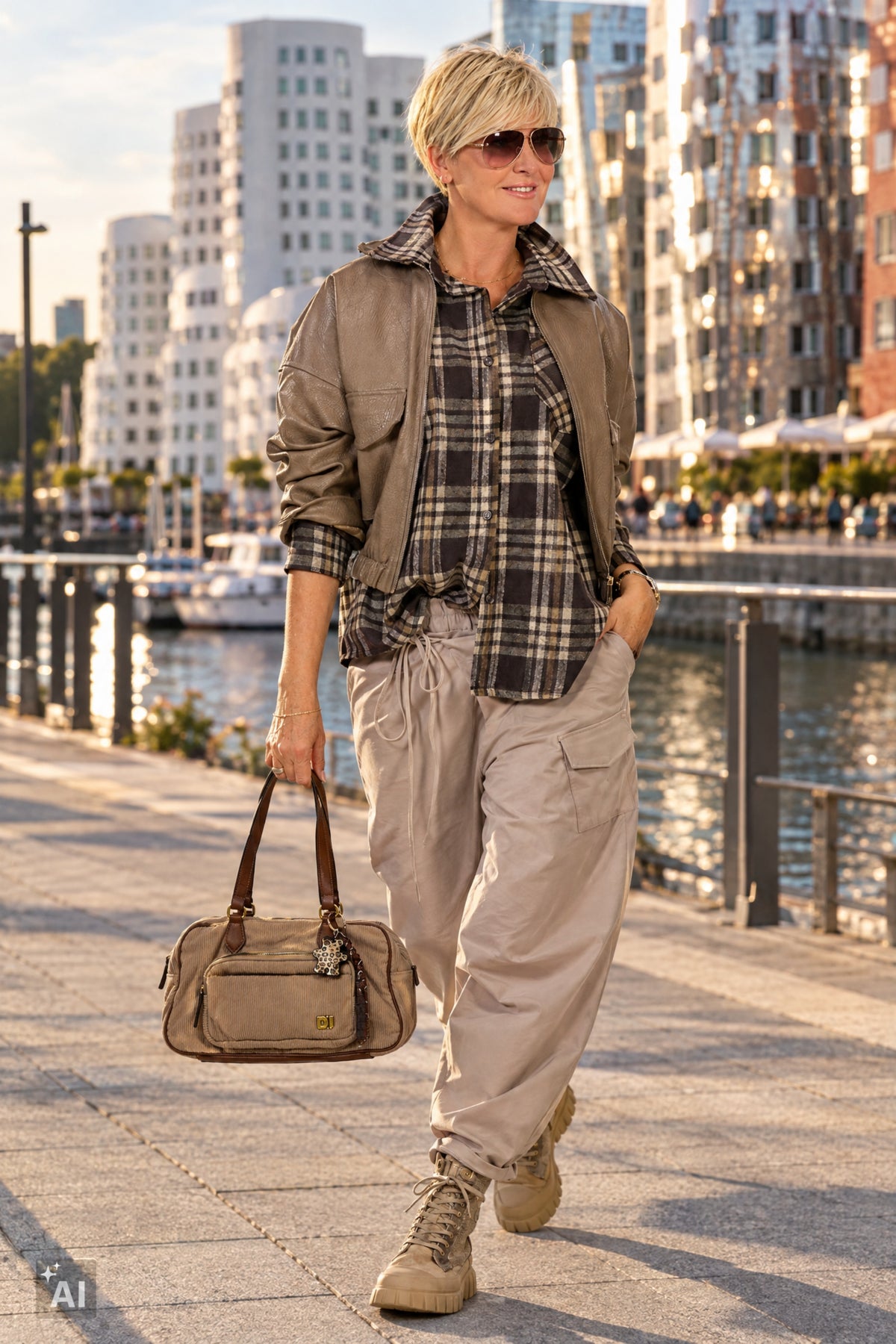Blouson aus strukturiertem Kunstleder, taupe
