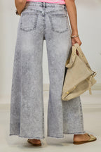Midwaist Jeans mit weiten Beinen, hellgrau
