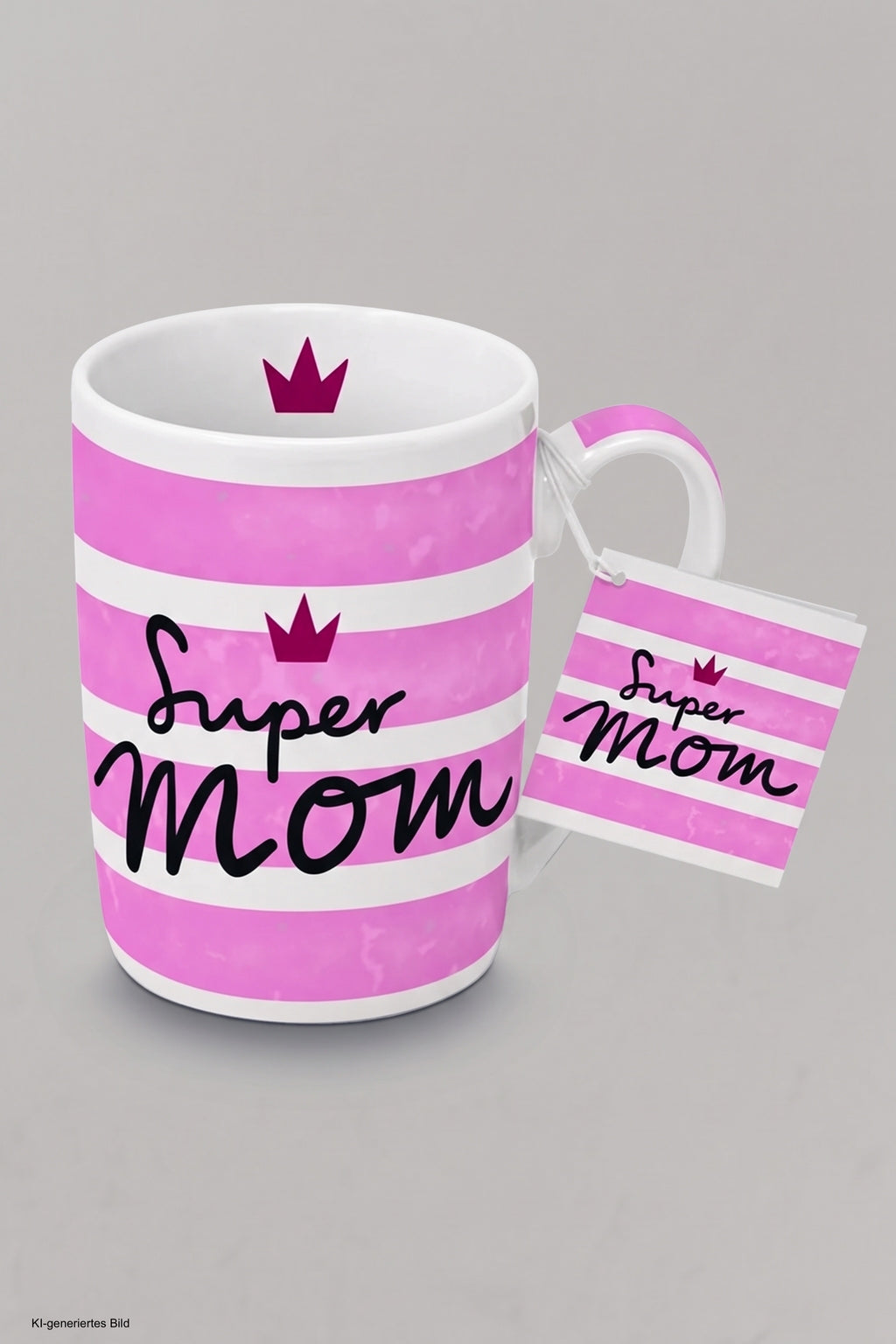 Tasse: super mom, rosa-weiß