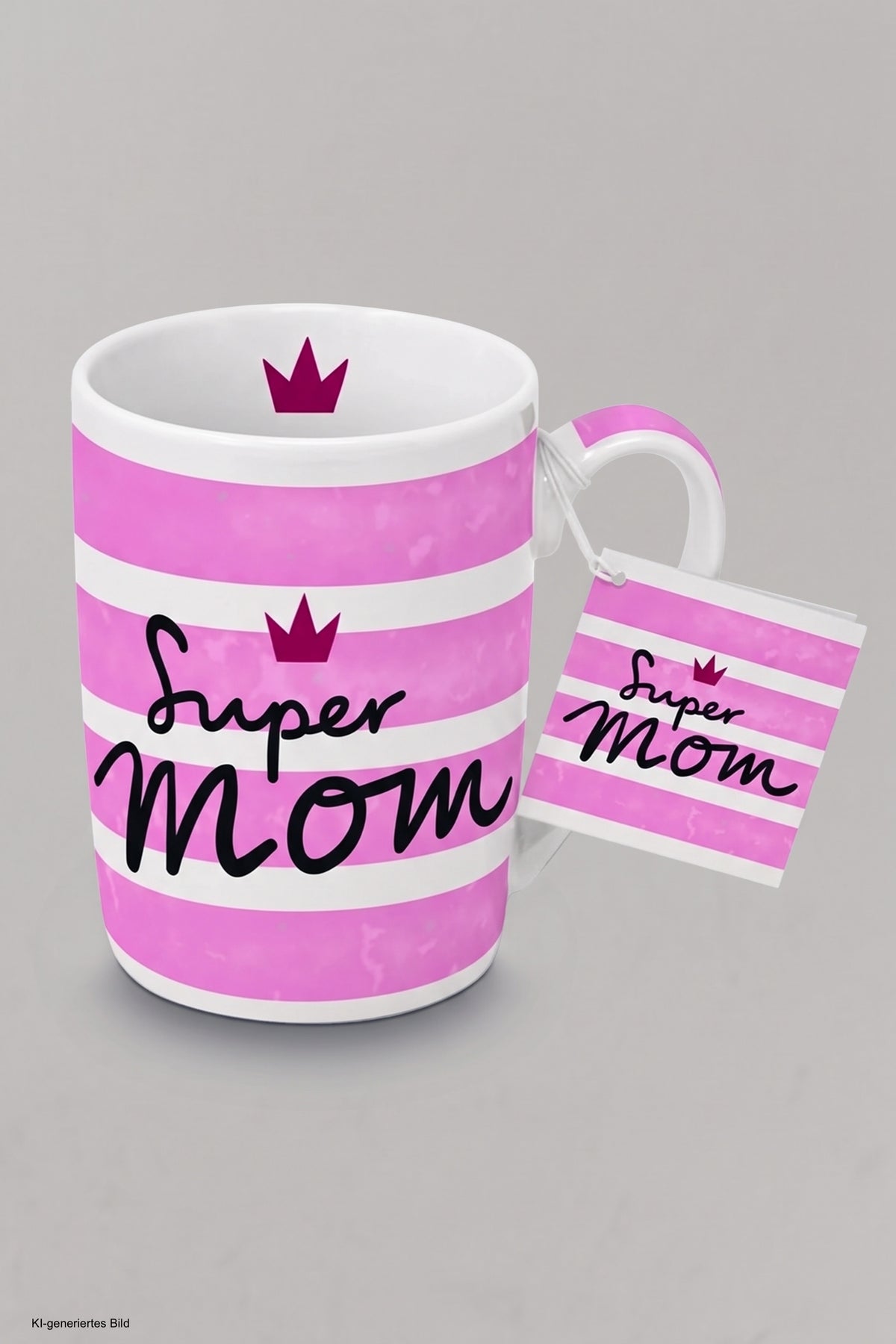 Tasse: super mom, rosa-weiß
