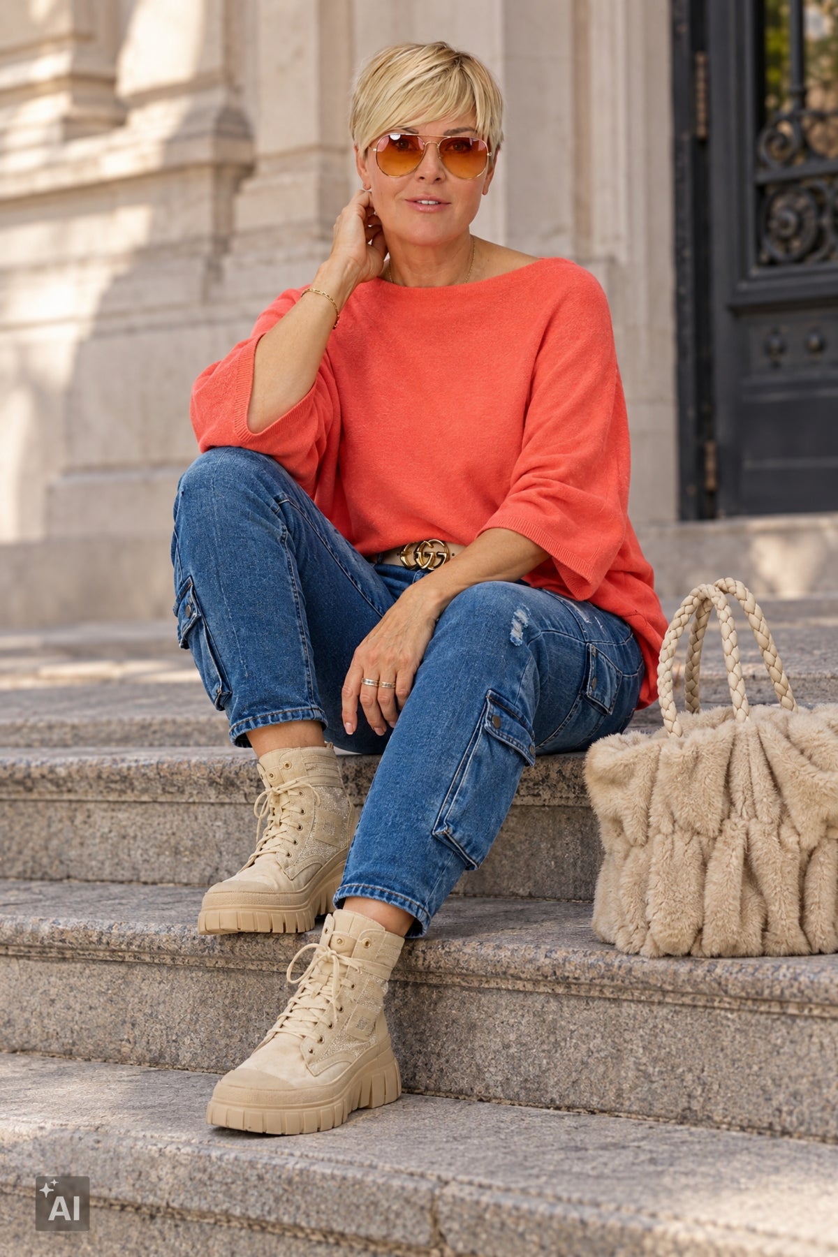 Pulli mit weiten Fledermausärmeln, orange