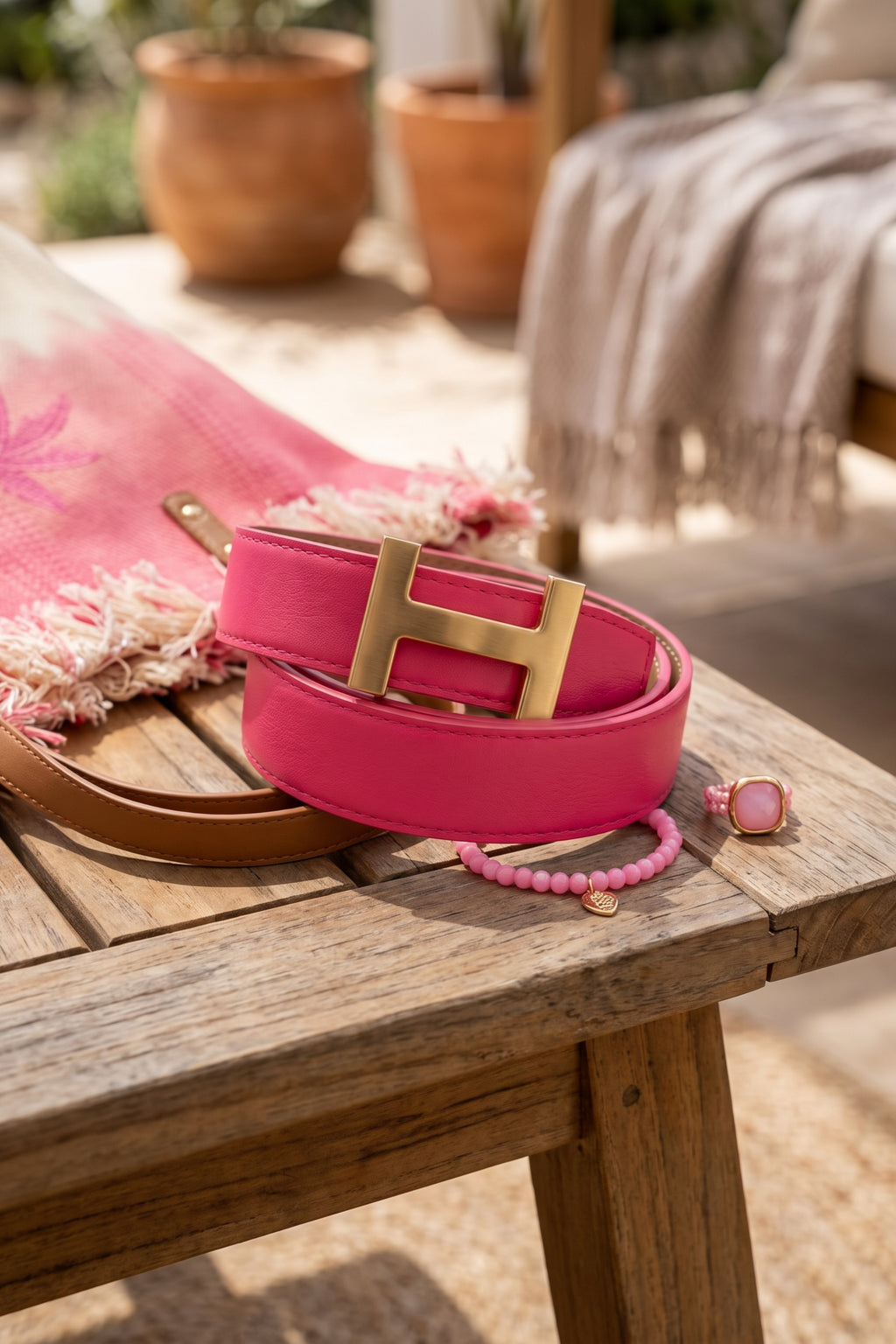 Ledergürtel mit goldener Schnalle, pink